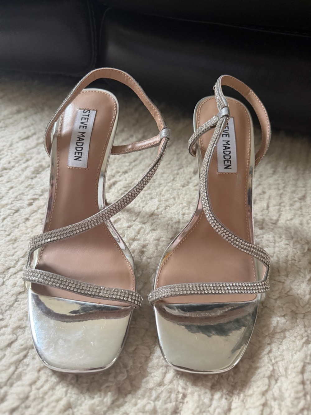Steve Madden Silver Crystal-Strap Open-Toe Heels